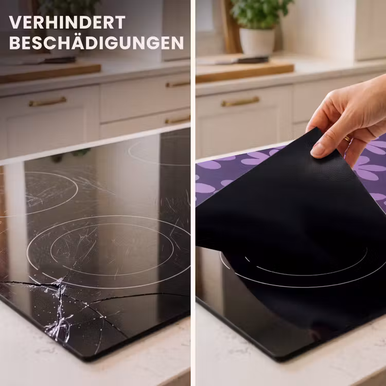 Herdabdeckplatte - Lila – Botanisch – Blumen – Retro – Muster — 3