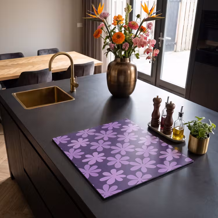 Herdabdeckplatte - Lila – Botanisch – Blumen – Retro – Muster — 5