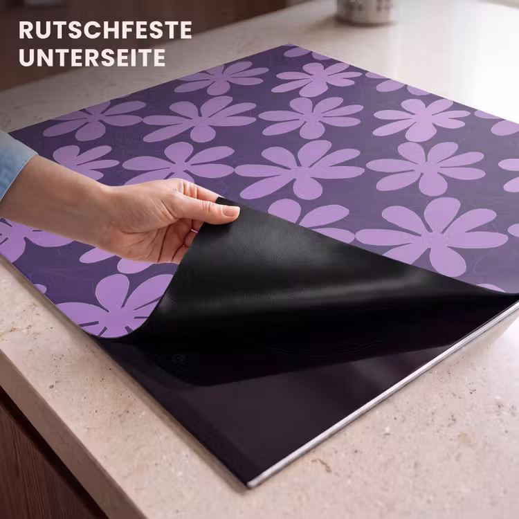 Herdabdeckplatte - Lila – Botanisch – Blumen – Retro – Muster — 9