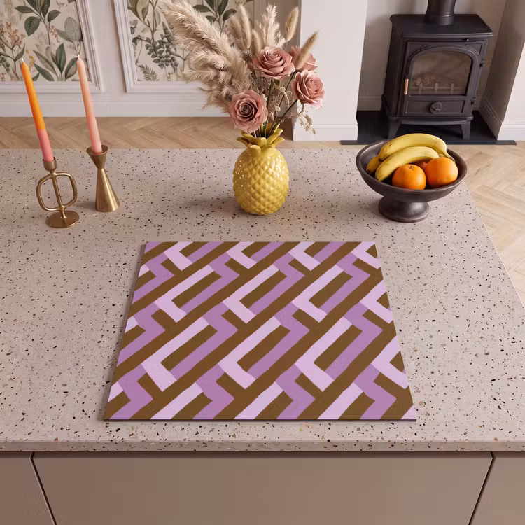 Herdabdeckplatte - Braun – Rosa – Geometrisch – Mäander – Muster — 2