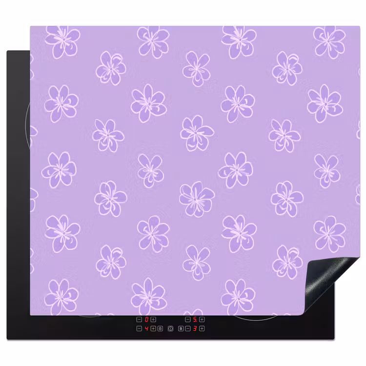Herdabdeckplatte - Lila – Botanisch – Blumen – Handgezeichnet – Muster — 1