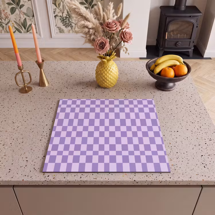 Herdabdeckplatte - Lila – Geometrisch – Schachbrettmuster – Blöcke – Muster — 2