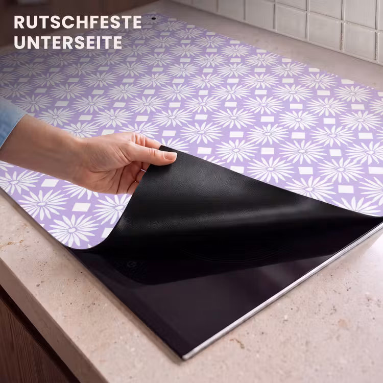 2-in-1 Herdabdeckplatte & Spritzschutz - Lila – Botanisch – Blumen – Gänseblümchen – Muster — 4