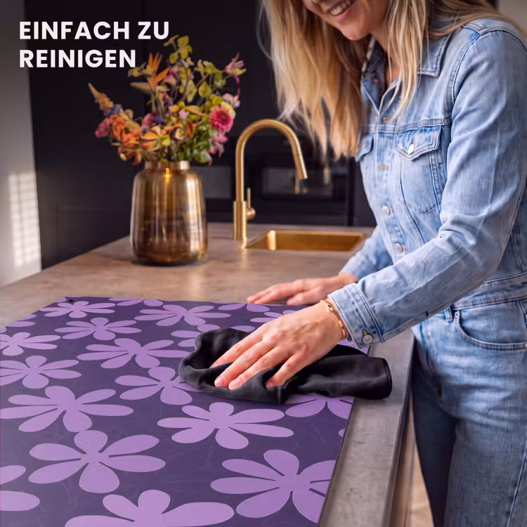 2-in-1 Herdabdeckplatte & Spritzschutz - Lila – Botanisch – Blumen – Retro – Muster — 5