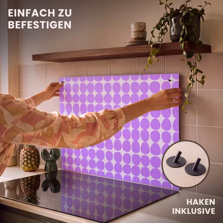 2-in-1 Herdabdeckplatte & Spritzschutz - Lila – Geometrisch – Punkte – Polka Dot – Muster — 7