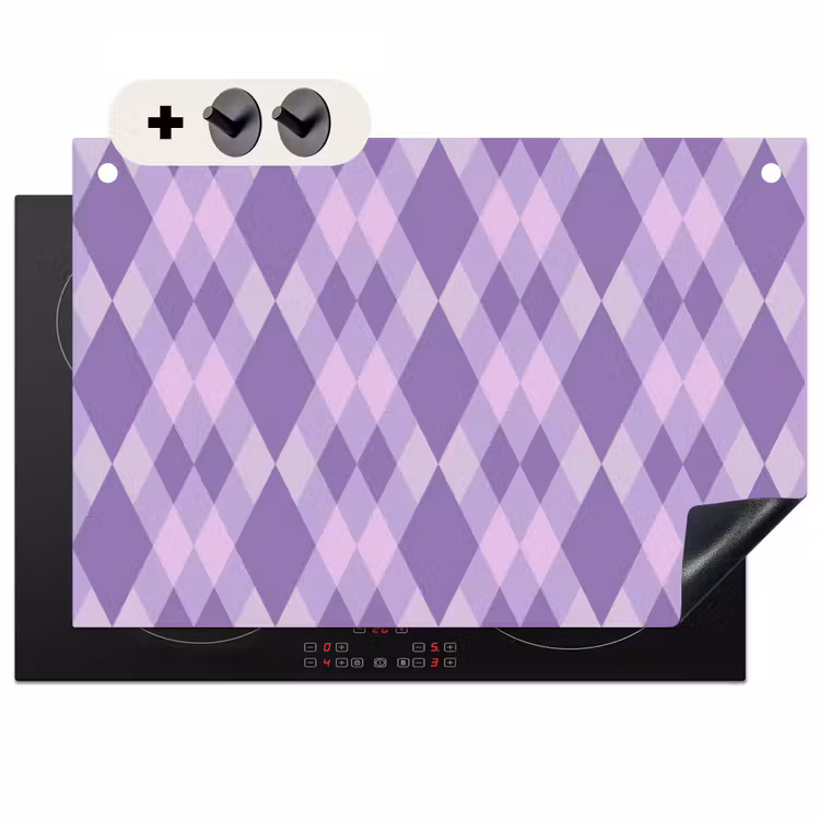 2-in-1 Herdabdeckplatte & Spritzschutz - Lila – Geometrisch – Rauten – Argyle – Muster — 1