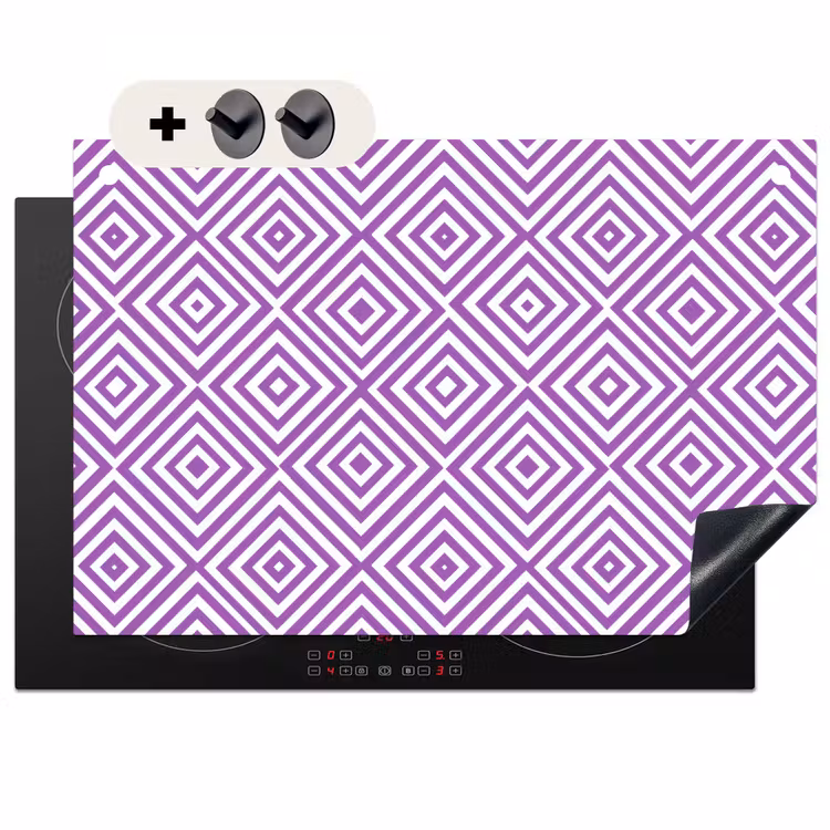 2-in-1 Herdabdeckplatte & Spritzschutz - Lila – Geometrisch – Rauten – Konzentrisch – Muster — 1