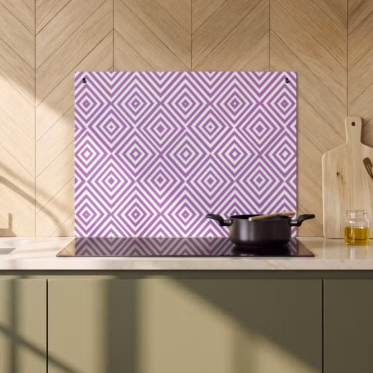 2-in-1 Herdabdeckplatte & Spritzschutz - Lila – Geometrisch – Rauten – Konzentrisch – Muster — 3