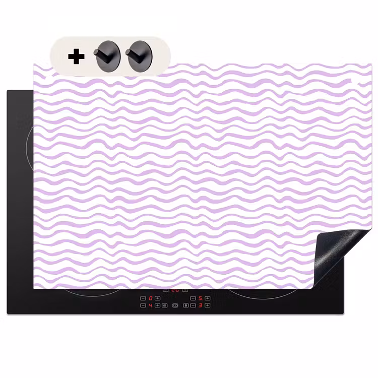 2-in-1 Herdabdeckplatte & Spritzschutz - Lila – Geometrisch – Wellen – Linien – Muster — 1