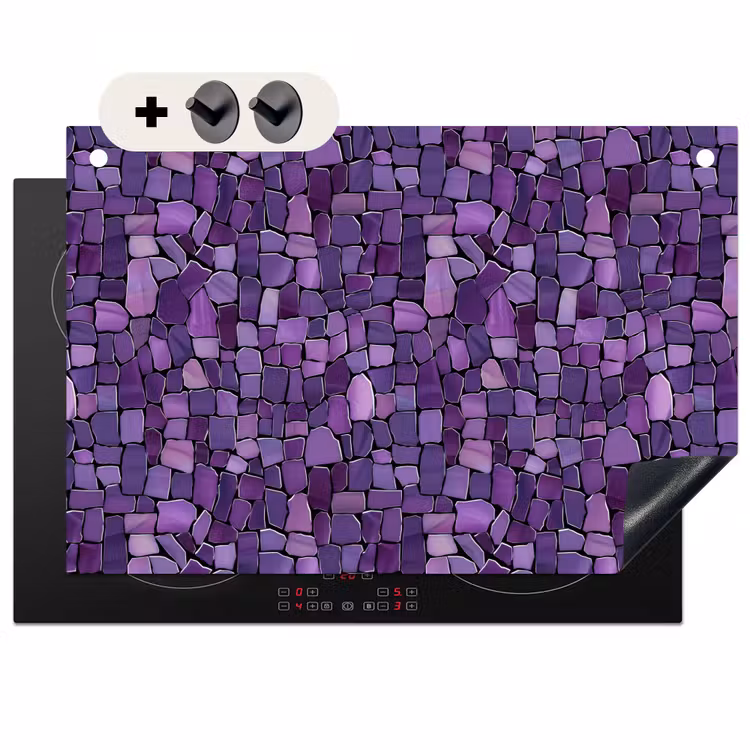 2-in-1 Herdabdeckplatte & Spritzschutz - Lila – Mosaik – Scherben – Stein – Muster — 1