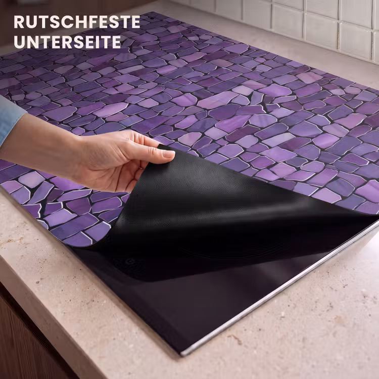 2-in-1 Herdabdeckplatte & Spritzschutz - Lila – Mosaik – Scherben – Stein – Muster — 4