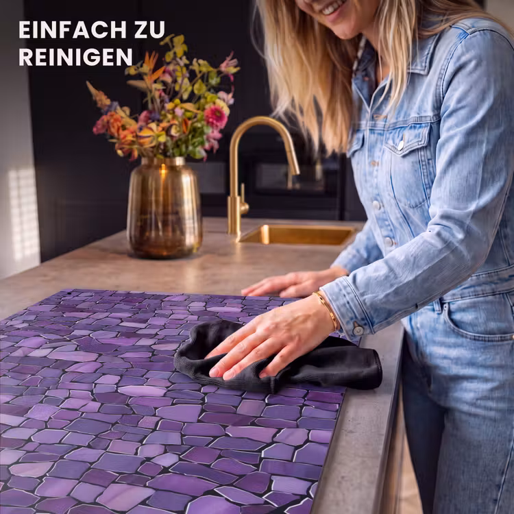 2-in-1 Herdabdeckplatte & Spritzschutz - Lila – Mosaik – Scherben – Stein – Muster — 5