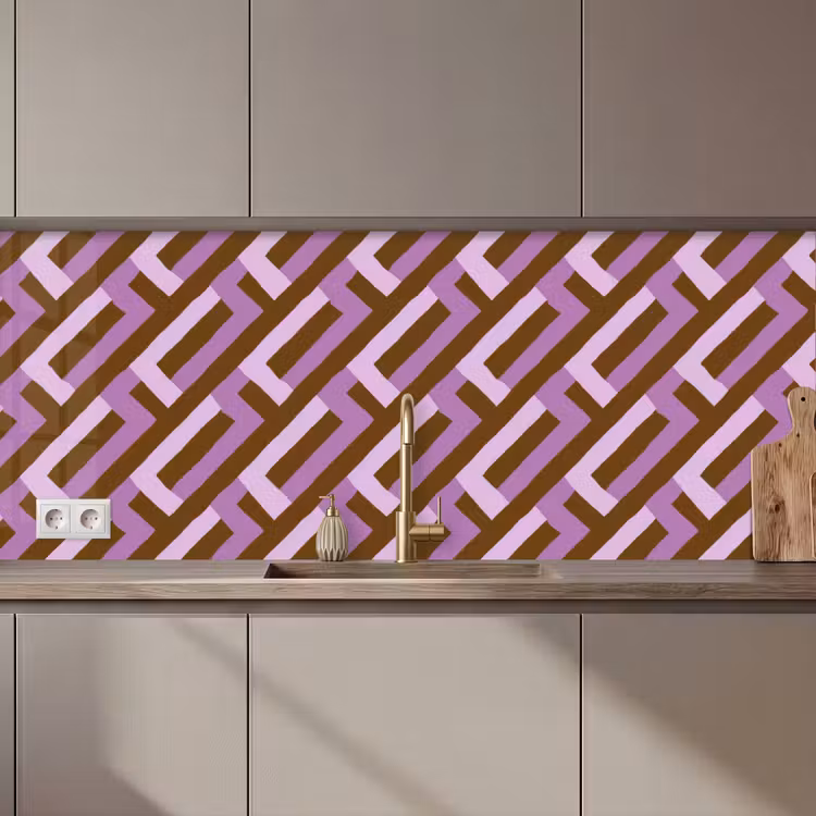 Küchenrückwand - Braun – Rosa – Geometrisch – Mäander – Muster — 1