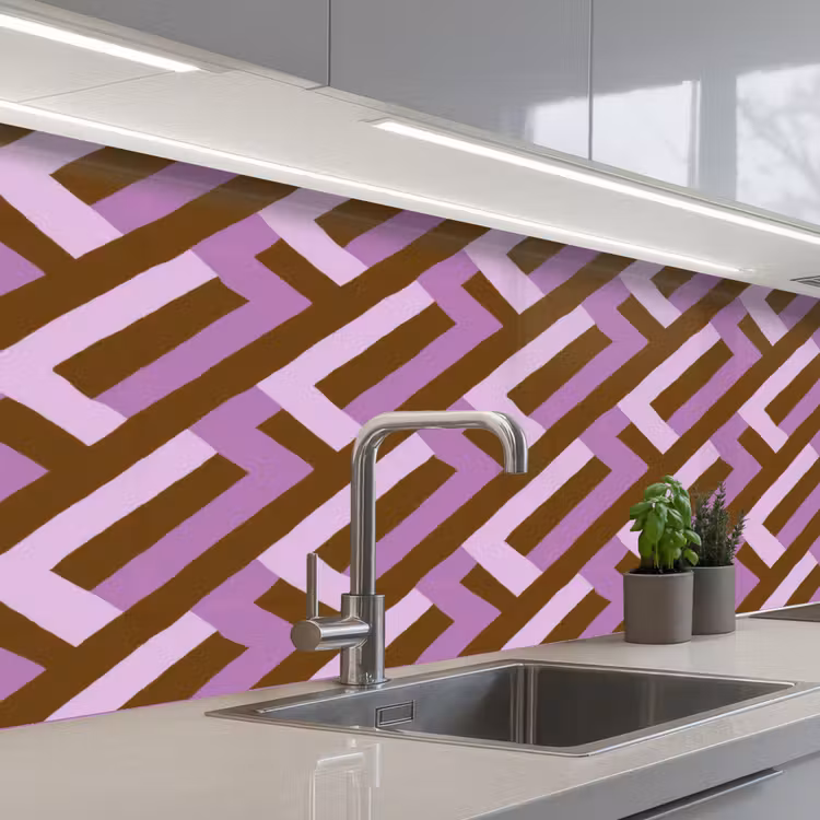Küchenrückwand - Braun – Rosa – Geometrisch – Mäander – Muster — 2