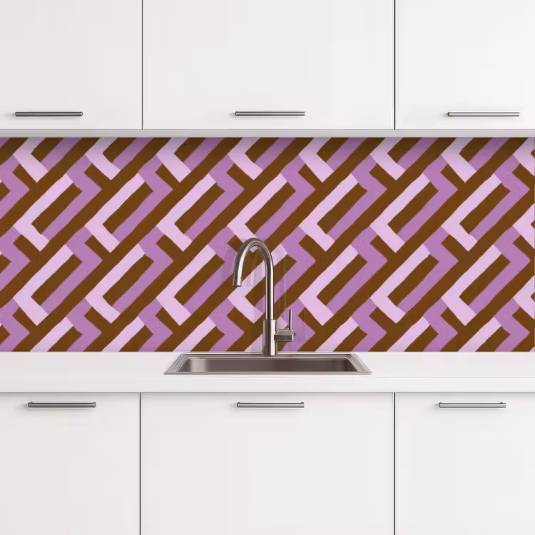 Küchenrückwand - Braun – Rosa – Geometrisch – Mäander – Muster — 4