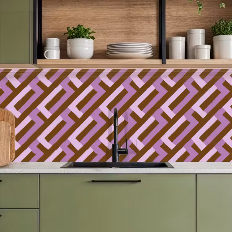 Küchenrückwand - Braun – Rosa – Geometrisch – Mäander – Muster — 8