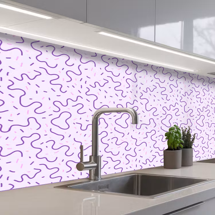 Küchenrückwand - Lila – Abstrakt – Memphis – Retro – Sprenkel – Muster — 2