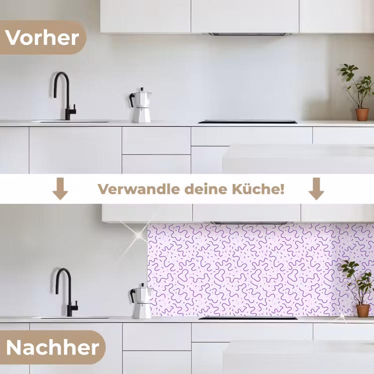 Küchenrückwand - Lila – Abstrakt – Memphis – Retro – Sprenkel – Muster — 3