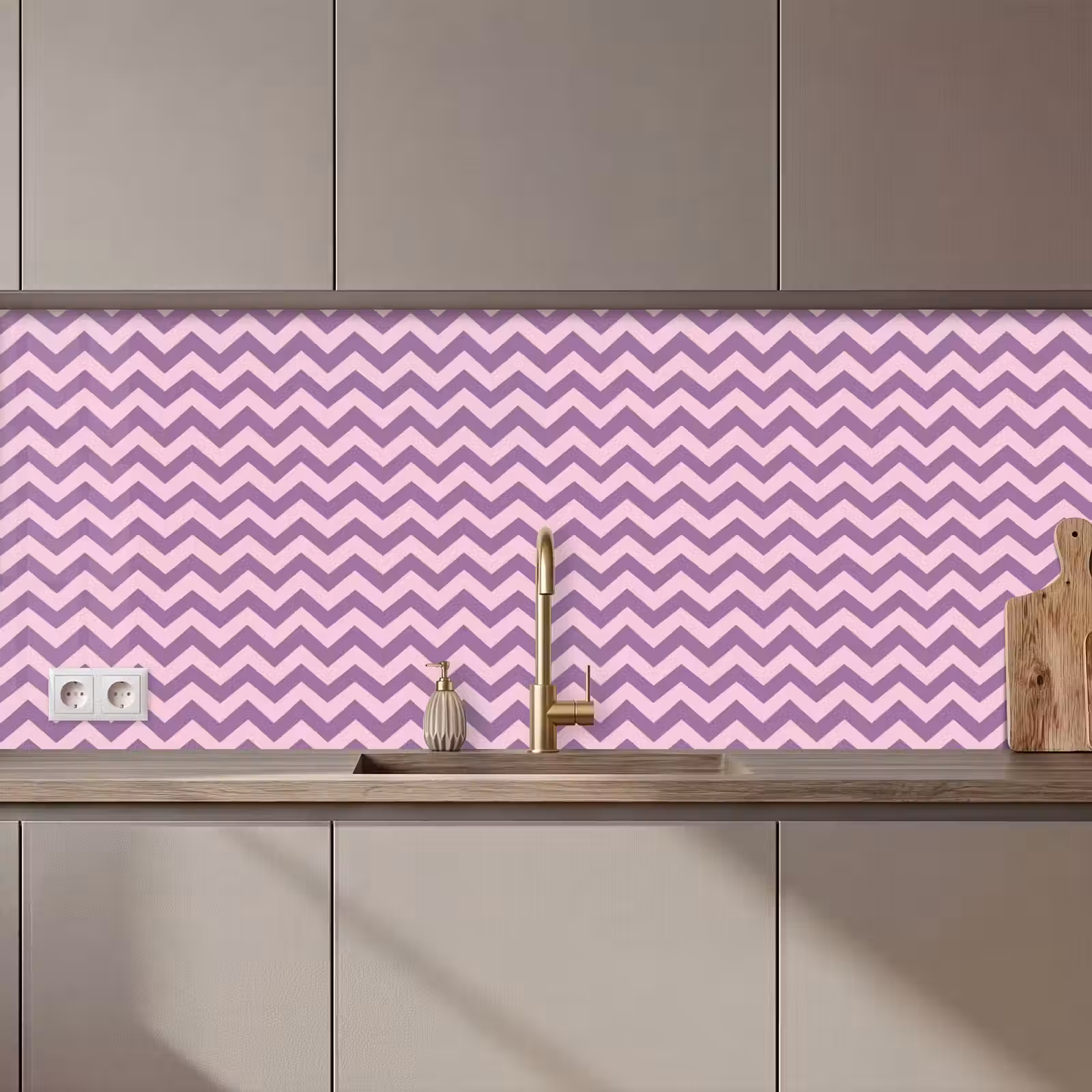 Küchenrückwand - Lila – Rosa – Geometrisch – Chevron – Zickzack – Muster — 1