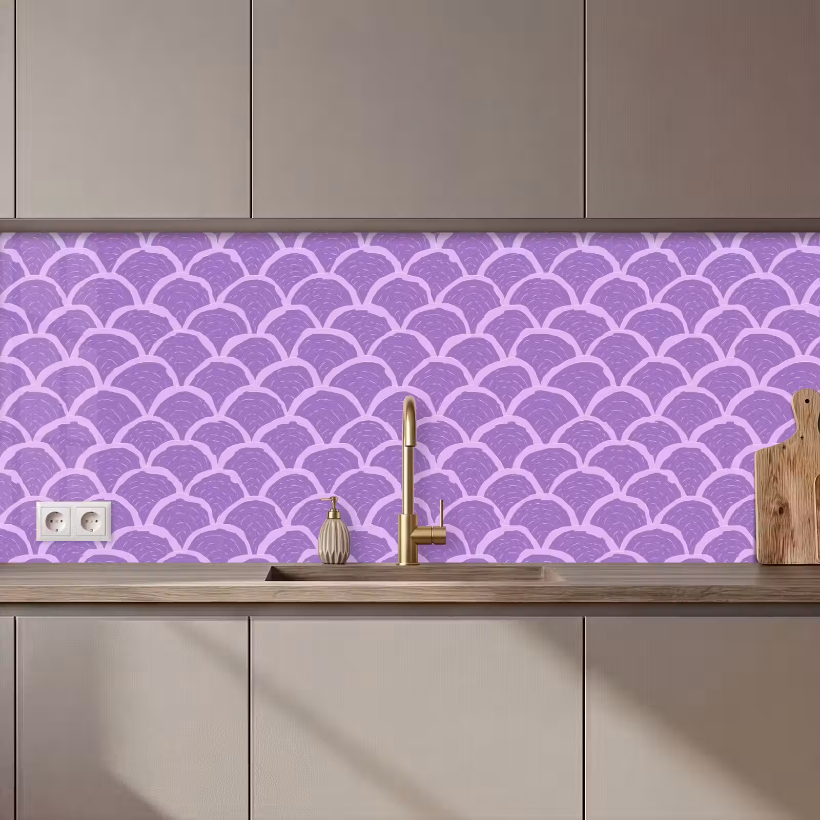 Küchenrückwand - Lila – Schuppen – Muscheln – Handgezeichnet – Muster — 1