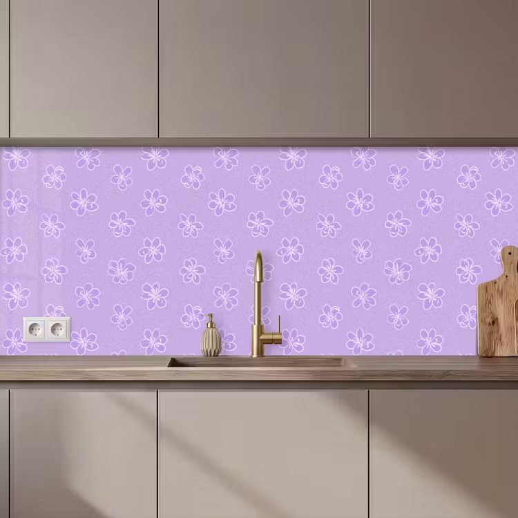 Küchenrückwand - Lila – Botanisch – Blumen – Handgezeichnet – Muster — 1