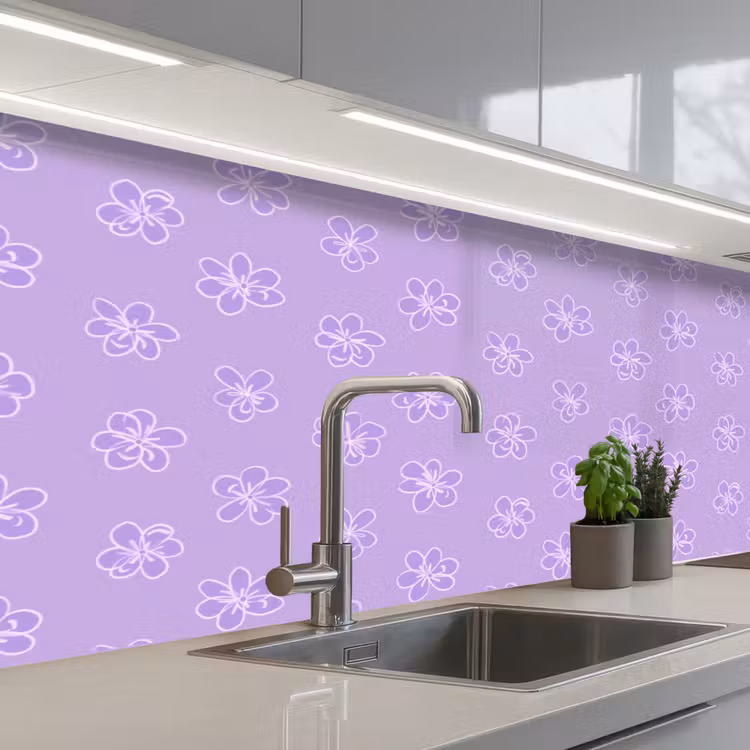 Küchenrückwand - Lila – Botanisch – Blumen – Handgezeichnet – Muster — 2