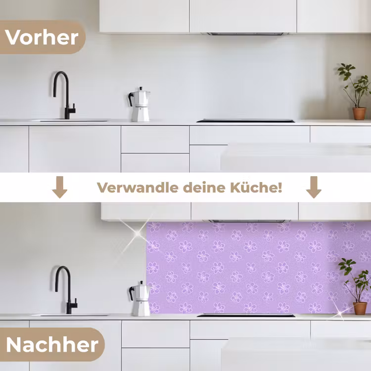 Küchenrückwand - Lila – Botanisch – Blumen – Handgezeichnet – Muster — 3