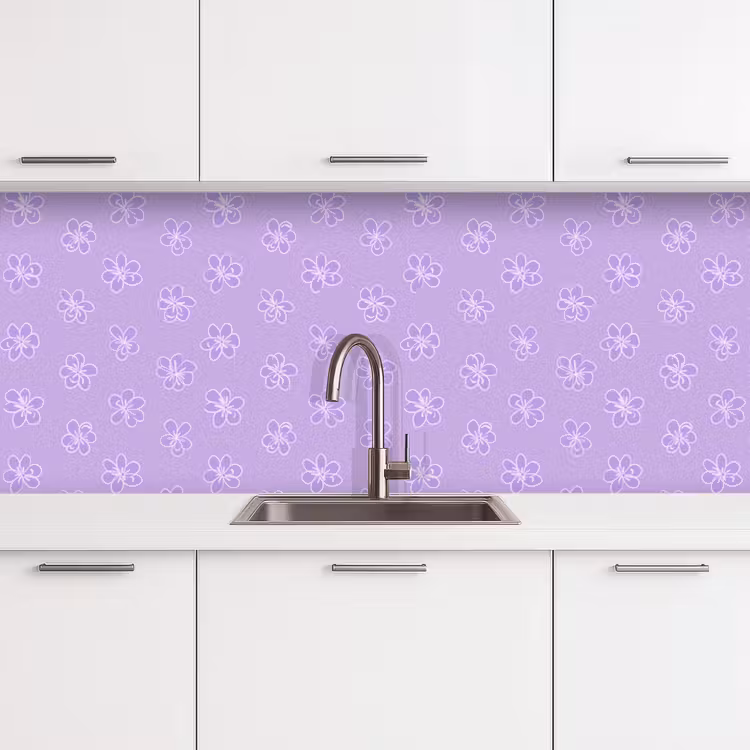 Küchenrückwand - Lila – Botanisch – Blumen – Handgezeichnet – Muster — 4