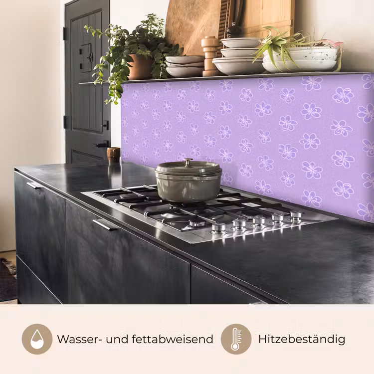 Küchenrückwand - Lila – Botanisch – Blumen – Handgezeichnet – Muster — 5
