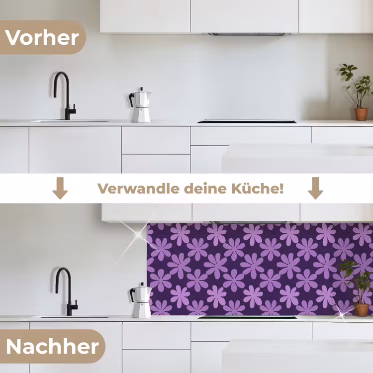 Küchenrückwand - Lila – Botanisch – Blumen – Retro – Muster — 3