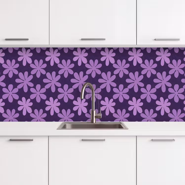 Küchenrückwand - Lila – Botanisch – Blumen – Retro – Muster — 4