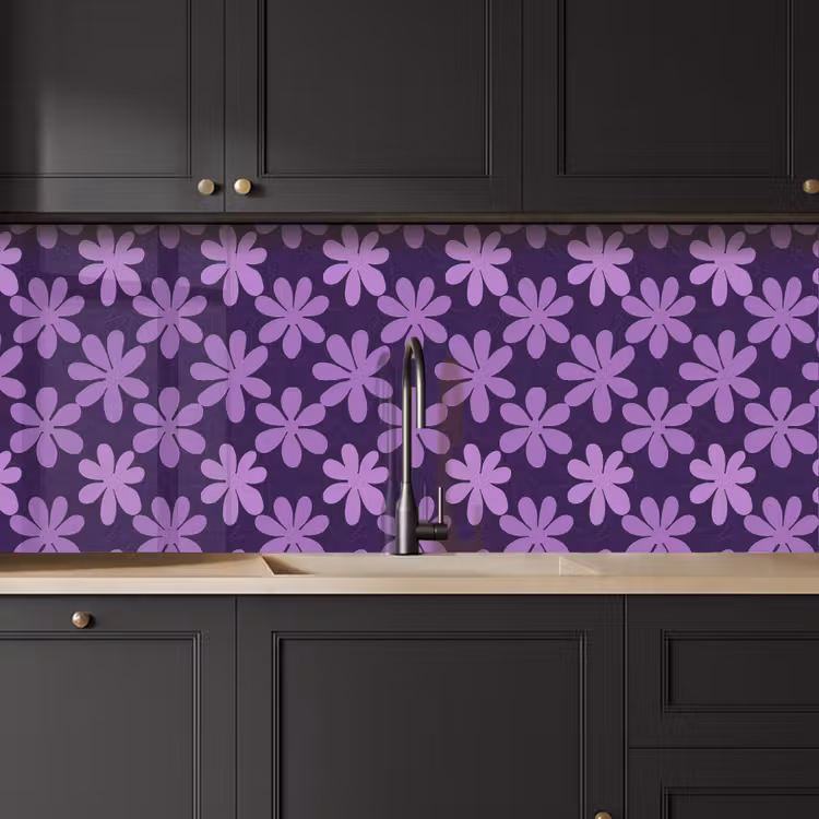 Küchenrückwand - Lila – Botanisch – Blumen – Retro – Muster — 6
