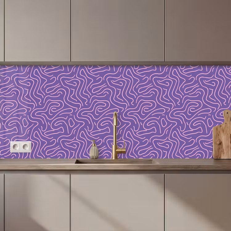 Küchenrückwand - Lila – Rosa – Abstrakt – Linien – Labyrinth – Muster — 1