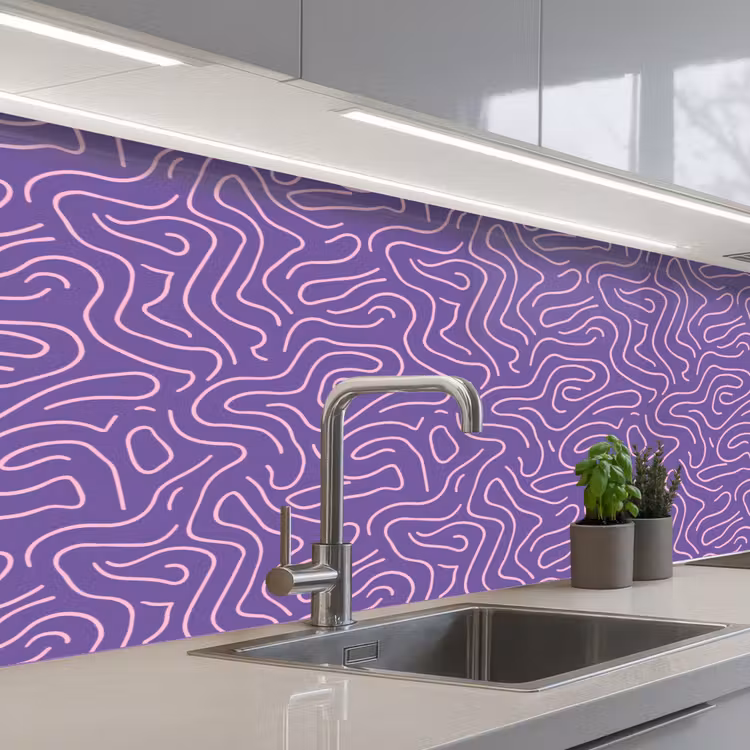 Küchenrückwand - Lila – Rosa – Abstrakt – Linien – Labyrinth – Muster — 2