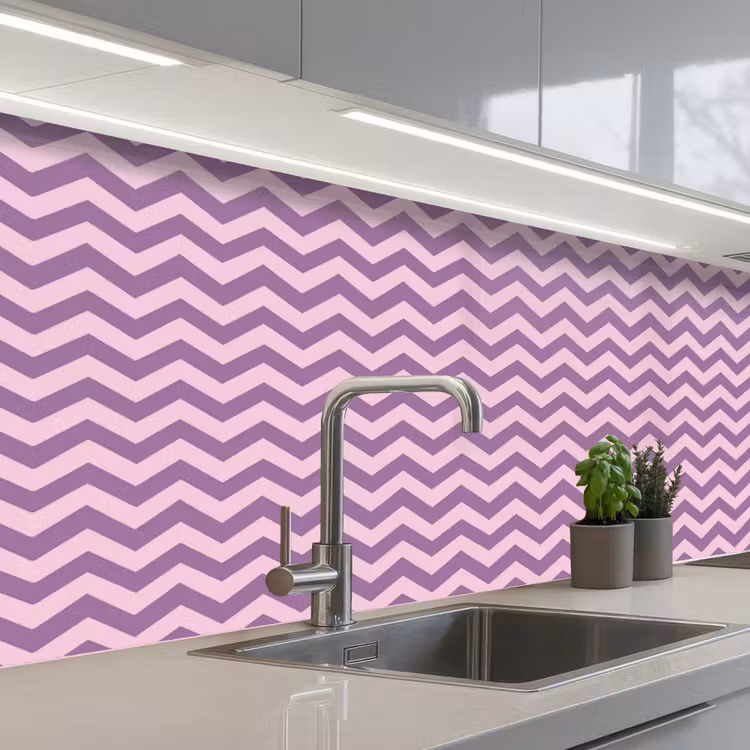 Küchenrückwand - Lila – Rosa – Geometrisch – Chevron – Zickzack – Muster — 2