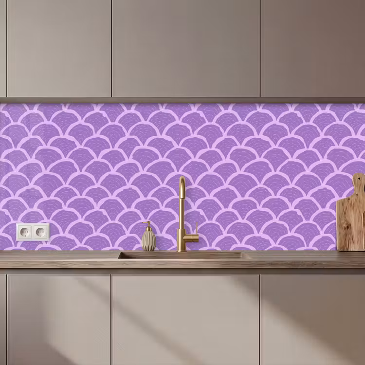 Küchenrückwand - Lila – Schuppen – Muscheln – Handgezeichnet – Muster — 1