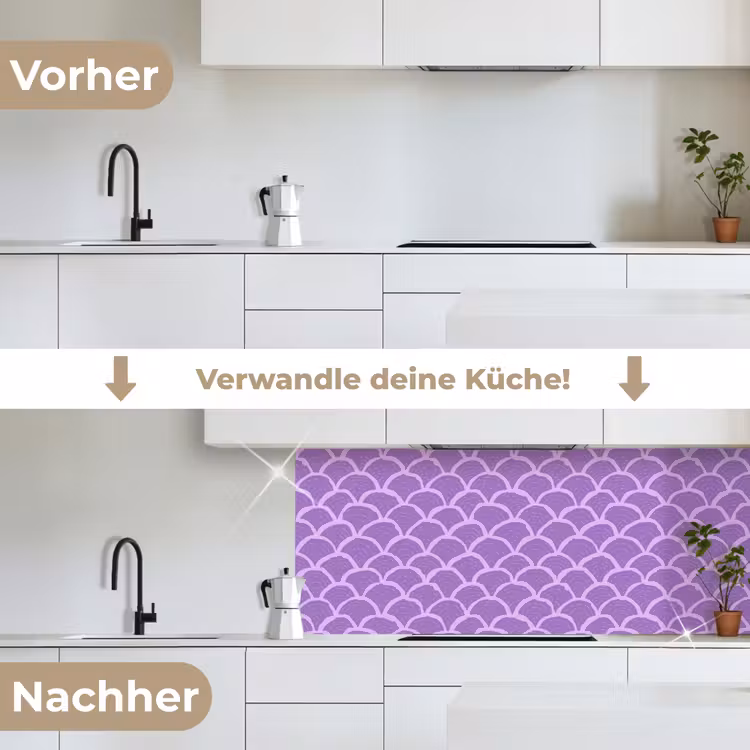 Küchenrückwand - Lila – Schuppen – Muscheln – Handgezeichnet – Muster — 3
