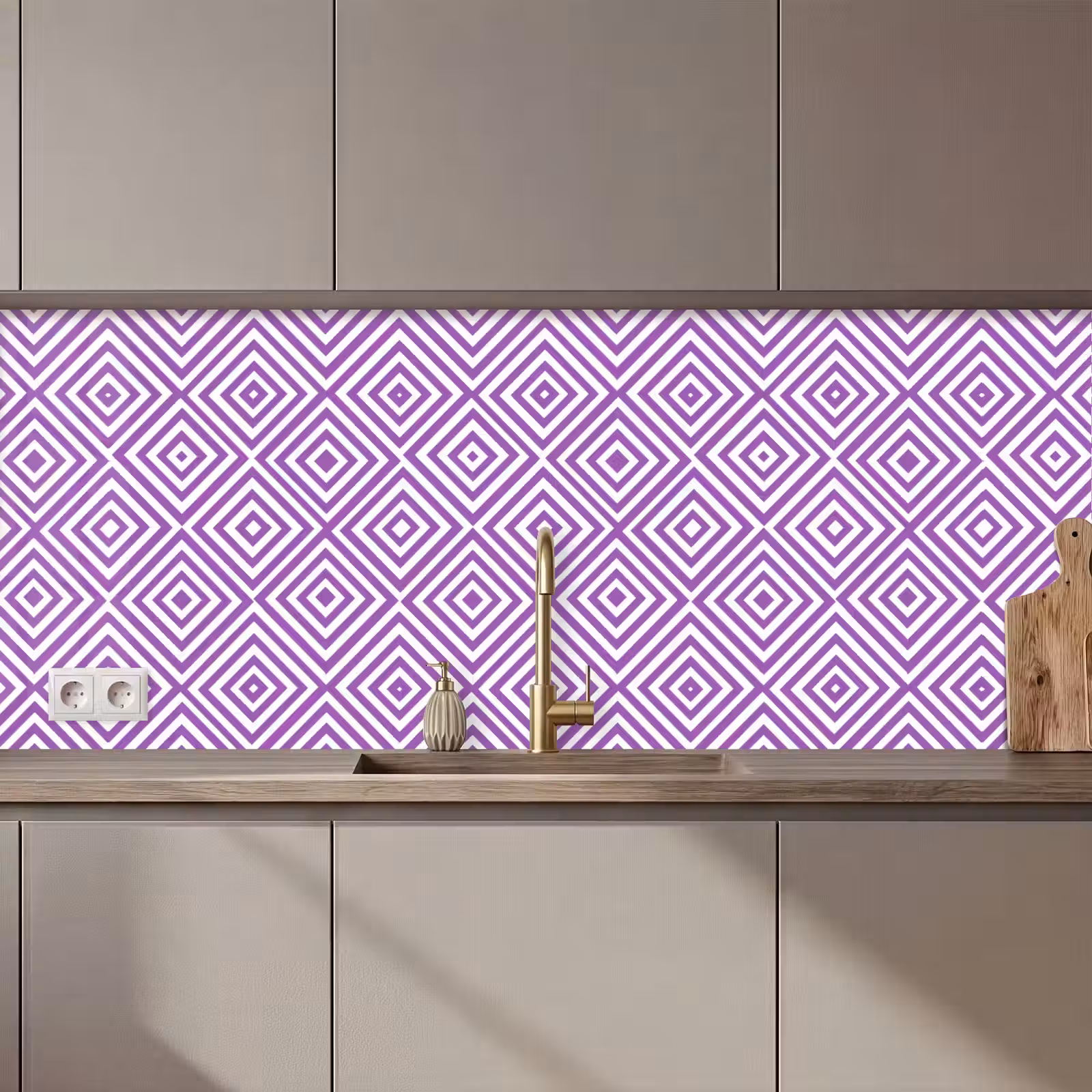 Küchenrückwand - Lila – Geometrisch – Rauten – Konzentrisch – Muster — 1