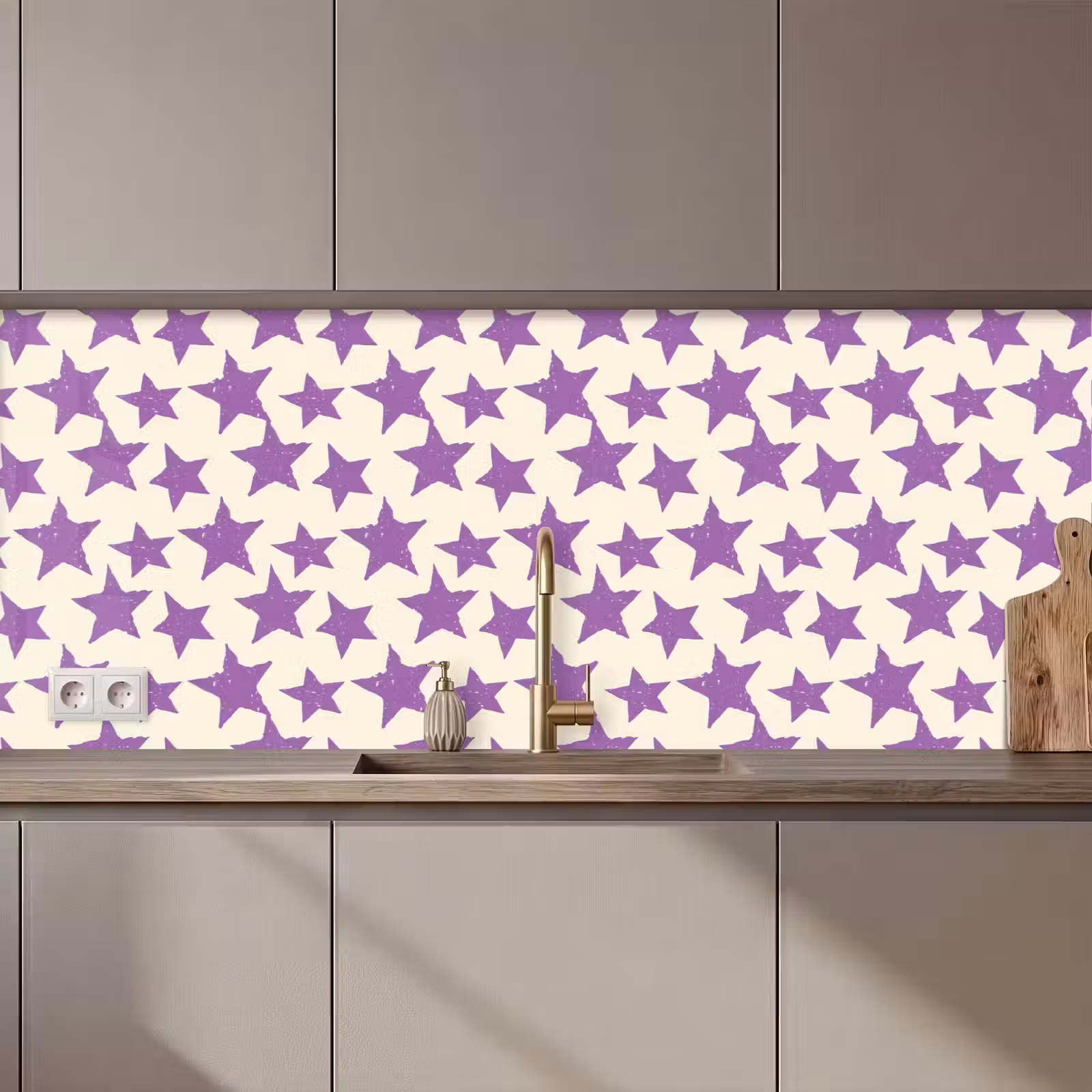 Küchenrückwand - Lila – Geometrisch – Sterne – Stempel – Muster — 1