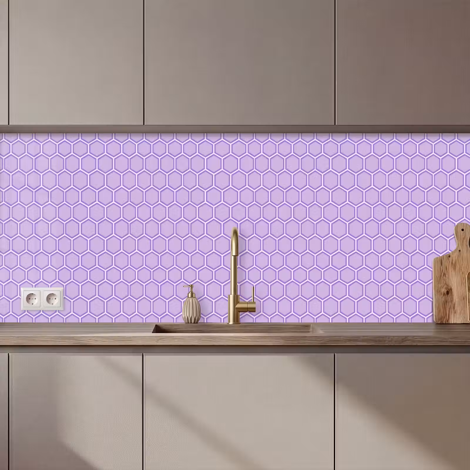 Küchenrückwand - Lila – Geometrisch – Wabenmuster – Bienenwabe – Muster — 1