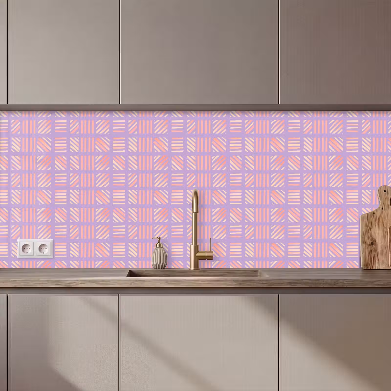 Küchenrückwand - Lila – Rosa – Geometrisch – Streifen – Blöcke – Muster — 1