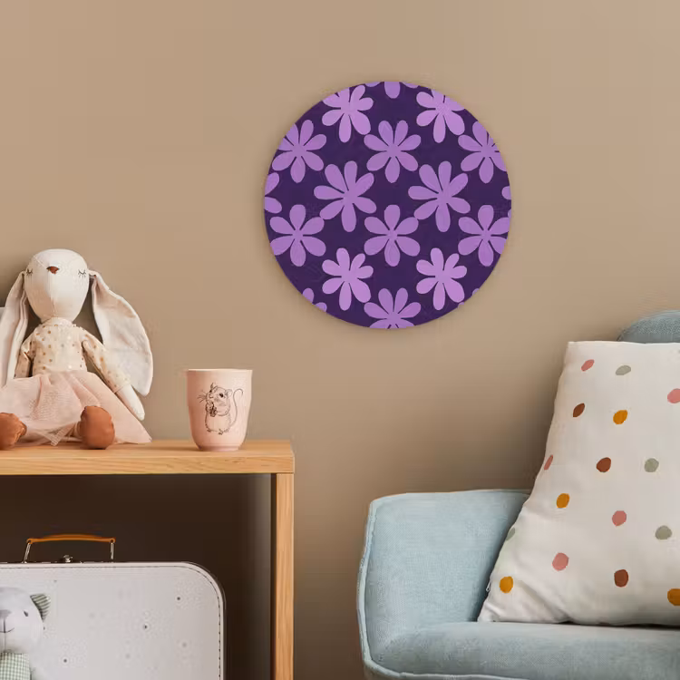 Forexbild Rund - Lila – Botanisch – Blumen – Retro – Muster — 5