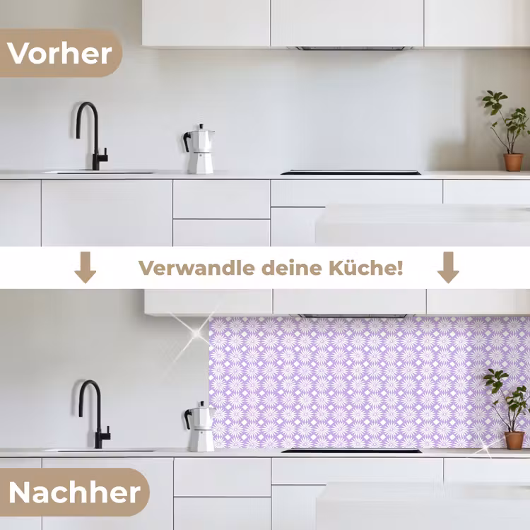 Küchenrückwand - Lila – Botanisch – Blumen – Gänseblümchen – Muster — 3