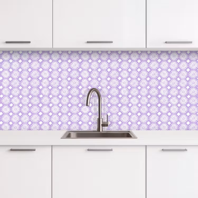 Küchenrückwand - Lila – Botanisch – Blumen – Gänseblümchen – Muster — 4