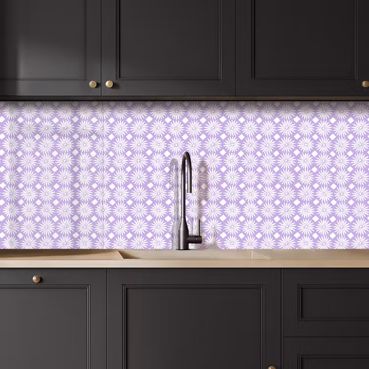 Küchenrückwand - Lila – Botanisch – Blumen – Gänseblümchen – Muster — 6