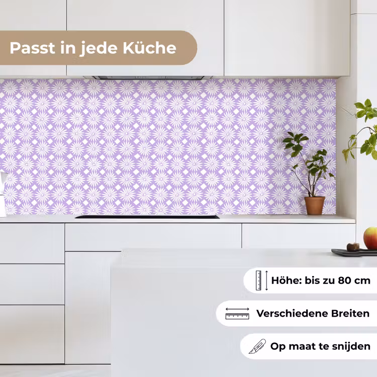 Küchenrückwand - Lila – Botanisch – Blumen – Gänseblümchen – Muster — 7