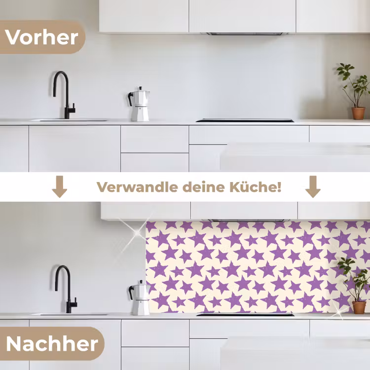 Küchenrückwand - Lila – Geometrisch – Sterne – Stempel – Muster — 3