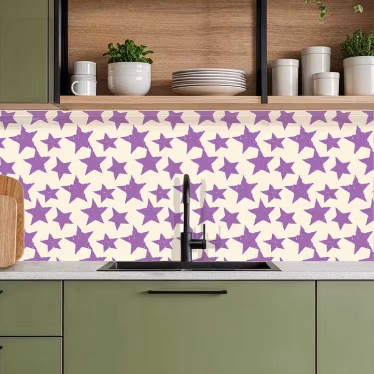 Küchenrückwand - Lila – Geometrisch – Sterne – Stempel – Muster — 8