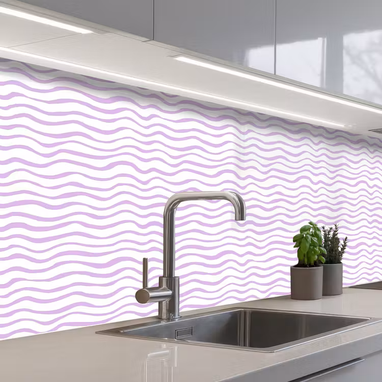 Küchenrückwand - Lila – Geometrisch – Wellen – Linien – Muster — 2