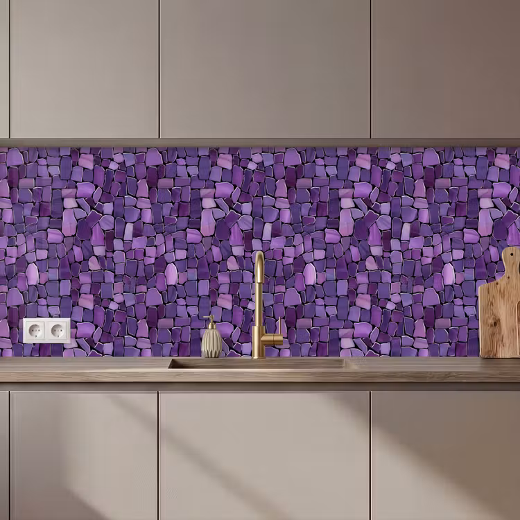 Küchenrückwand - Lila – Mosaik – Scherben – Stein – Muster — 1